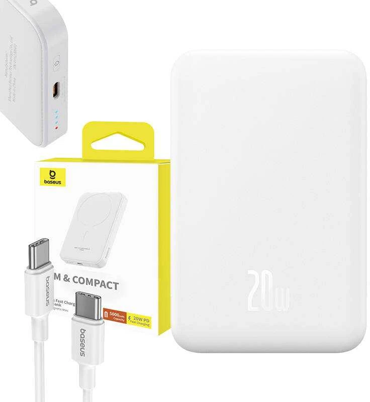 Magnetinis Mini Powerbank Baseus 5000mAh 20W (baltas)