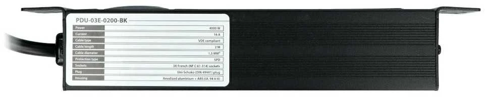 LANBERG PDU-03E-0200-BK PDU 10 1U 16A 3x 230v PL 2m Juodas