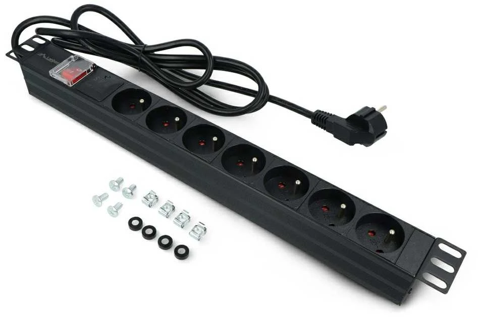 LANBERG PDU-07E-0200-BK PDU 1U 16A 7 rozetės prancūziškas 2m Juodas