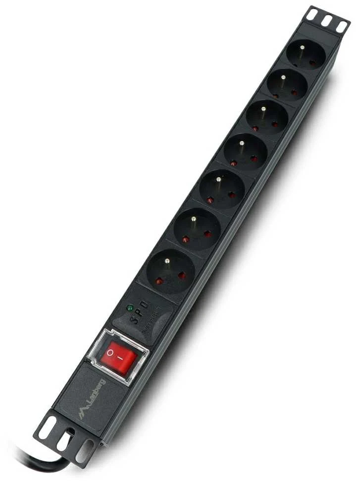 LANBERG PDU-07E-0200-BK PDU 1U 16A 7 rozetės prancūziškas 2m Juodas