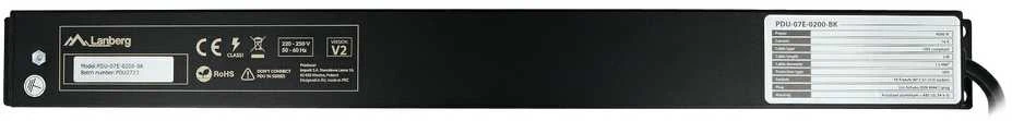 LANBERG PDU-07E-0200-BK PDU 1U 16A 7 rozetės prancūziškas 2m Juodas
