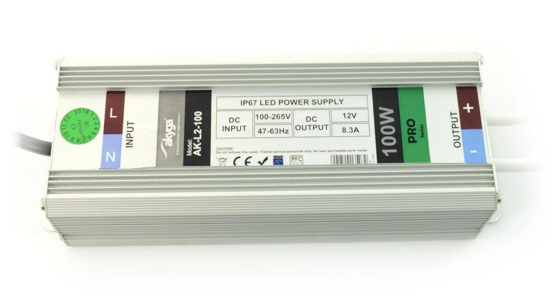 Maitinimo šaltinis Akyga 12V 8.3A 100W IP67