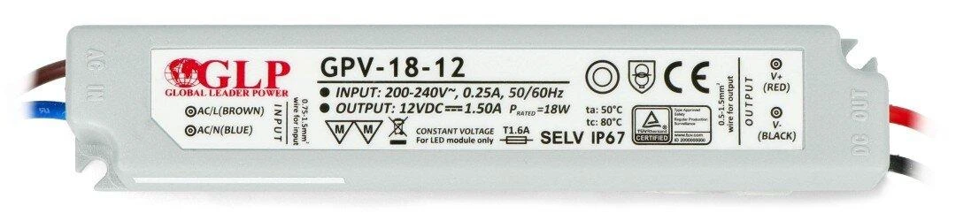Maitinimo šaltinis GLP GPV-18-12 12V 1.5A 18W