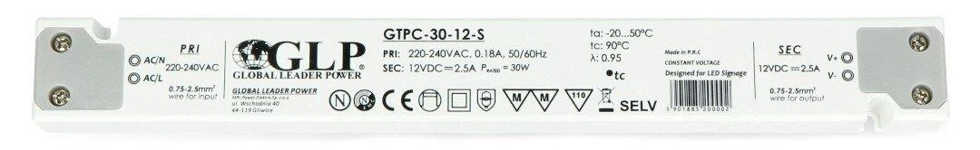 Mpl Power Maitinimo šaltinis GLP GTPC-30-12-S 12V 2.5A 30W