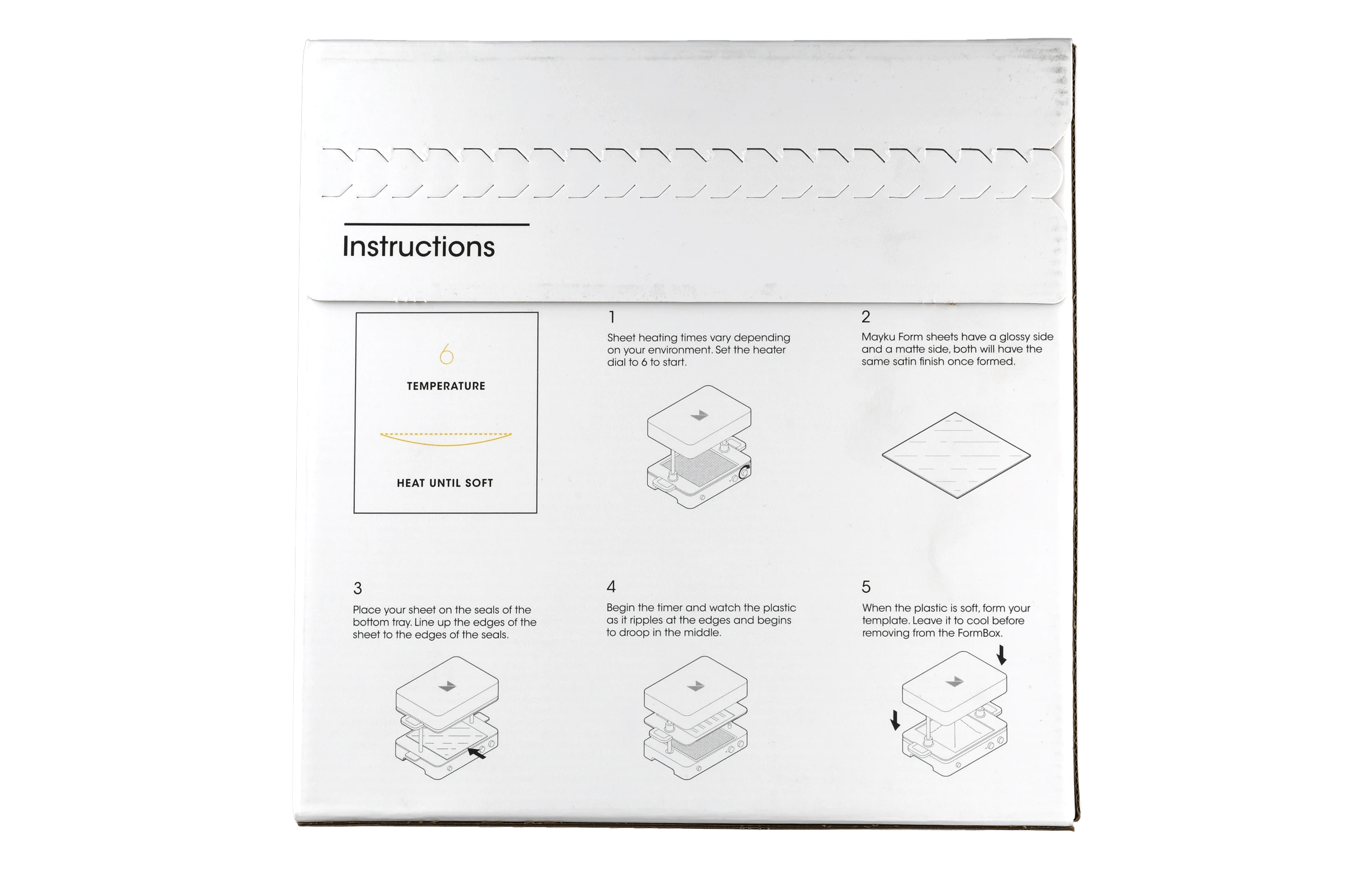 Mayku FormBox lapų naudojimo instrukcijos schema