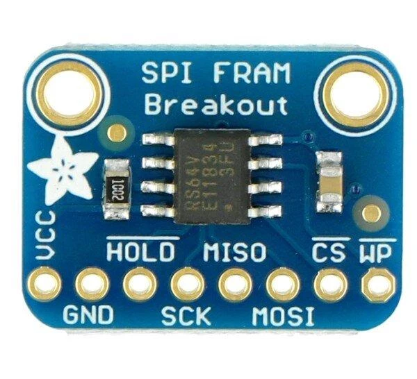 MB85RS64V FRAM plokštė su pažymėtais lizdais