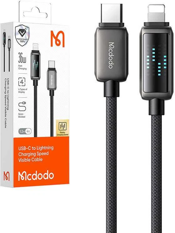 Mcdodo CA-2630 USB-C prie Lightning laidas, 36 W, LED ekranas, 1.2 m