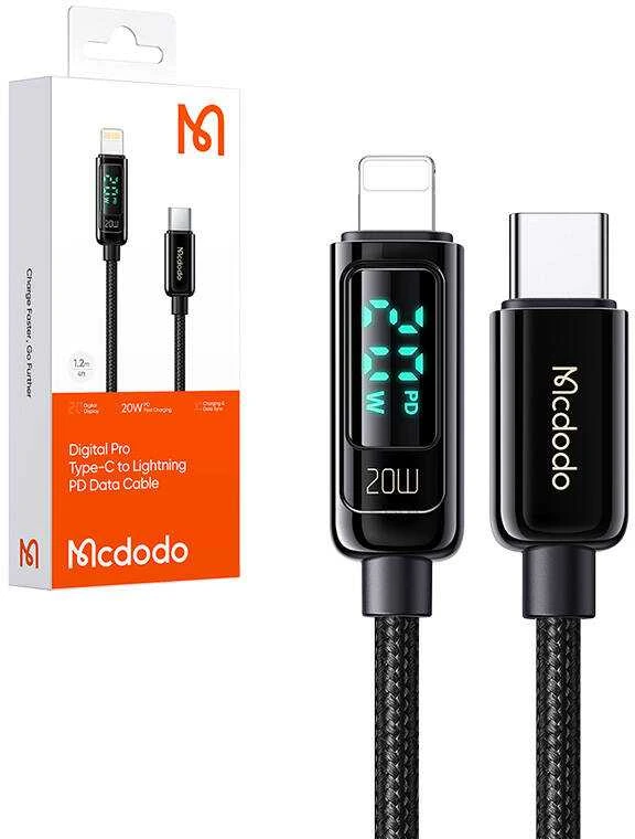 Mcdodo CA-8810 USB-C prie Lightning laidas, 36 W, 1.2 m (juodas)
