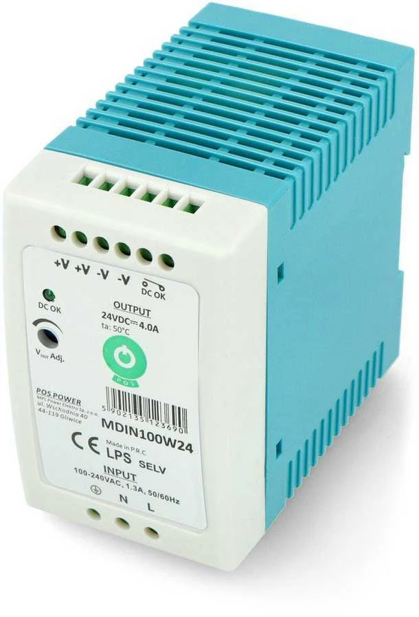 Maitinimo blokas DIN bėgiui MDIN100W24 su reguliatoriumi