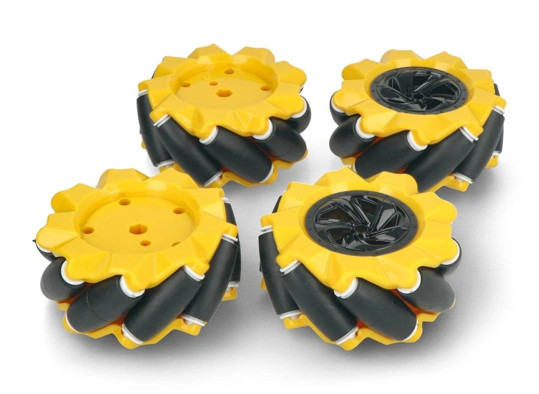 Mecanum ratų komplektas, 80mm, x4, juodas/geltonas su volais, DFRobot FIT0654-1