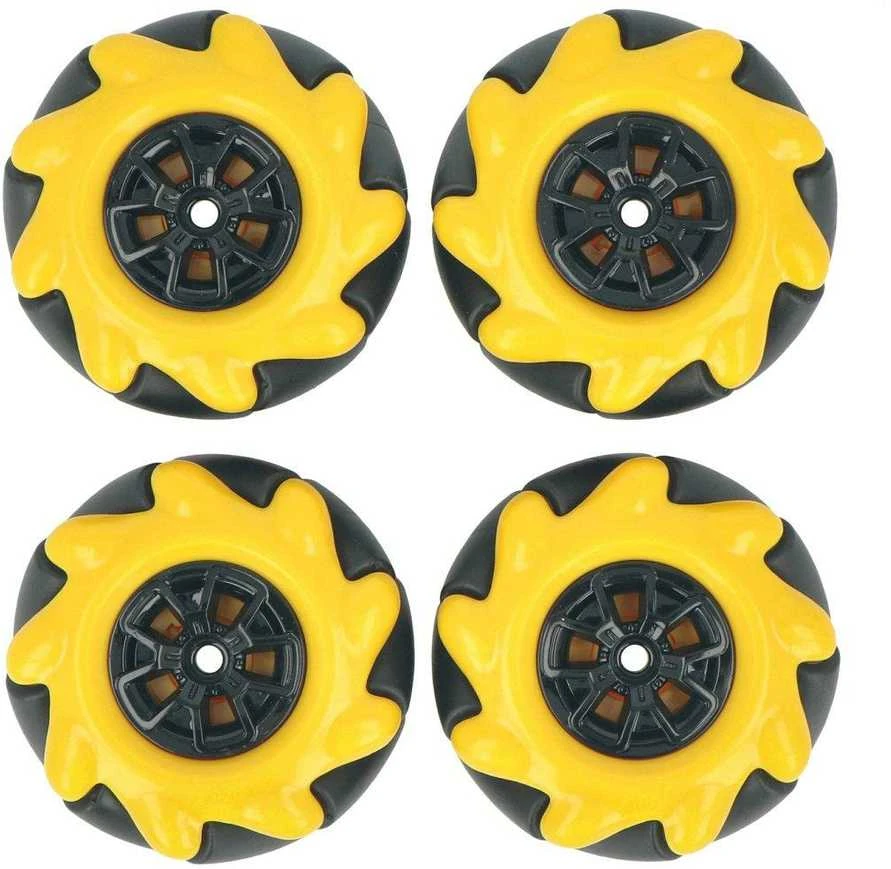 Mecanum ratų rinkinys, 48mm, x4, juodas/geltonas su volais, DFRobot FIT0662-1