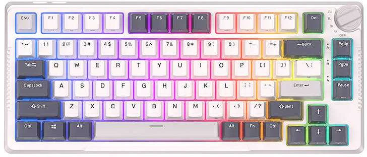 Royal Kludge RH81 balta belaidė mechaninė klaviatūra | 75%, Hot-swap, RGB, Sky Cyan Switches, US