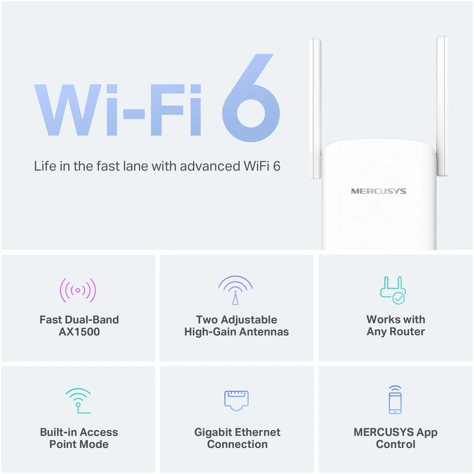 Mercusys ME60X AX1500 Wi-Fi kartotuvas-stiprintuvas