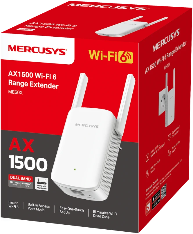 Mercusys ME60X AX1500 Wi-Fi kartotuvas-stiprintuvas