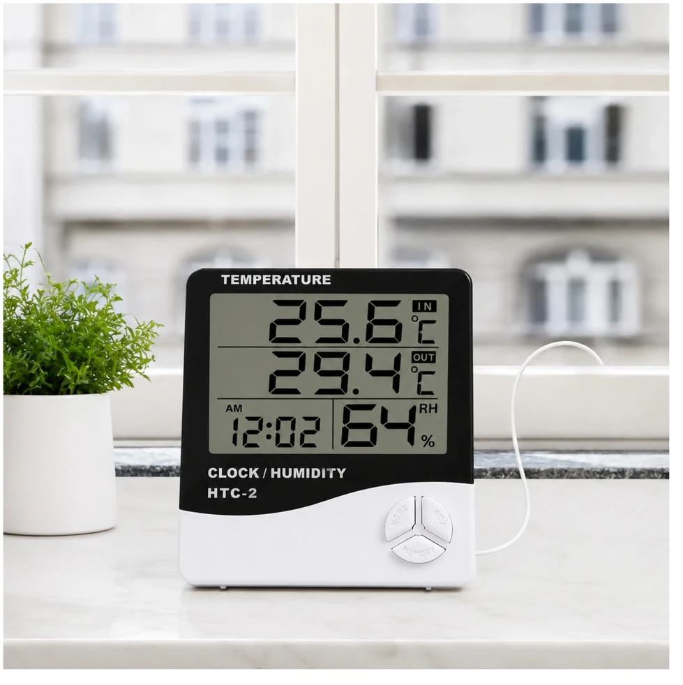 Meteorologinė stotelė - HTC-1 - Namų termometras - Higrometras - Laikrodis - Žadintuvas