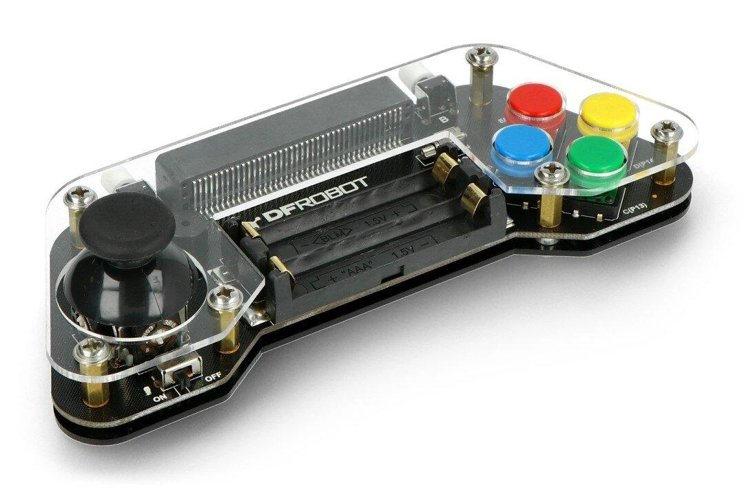 Micro:Gamepad valdiklis su spalvotais mygtukais ir vairasvirte