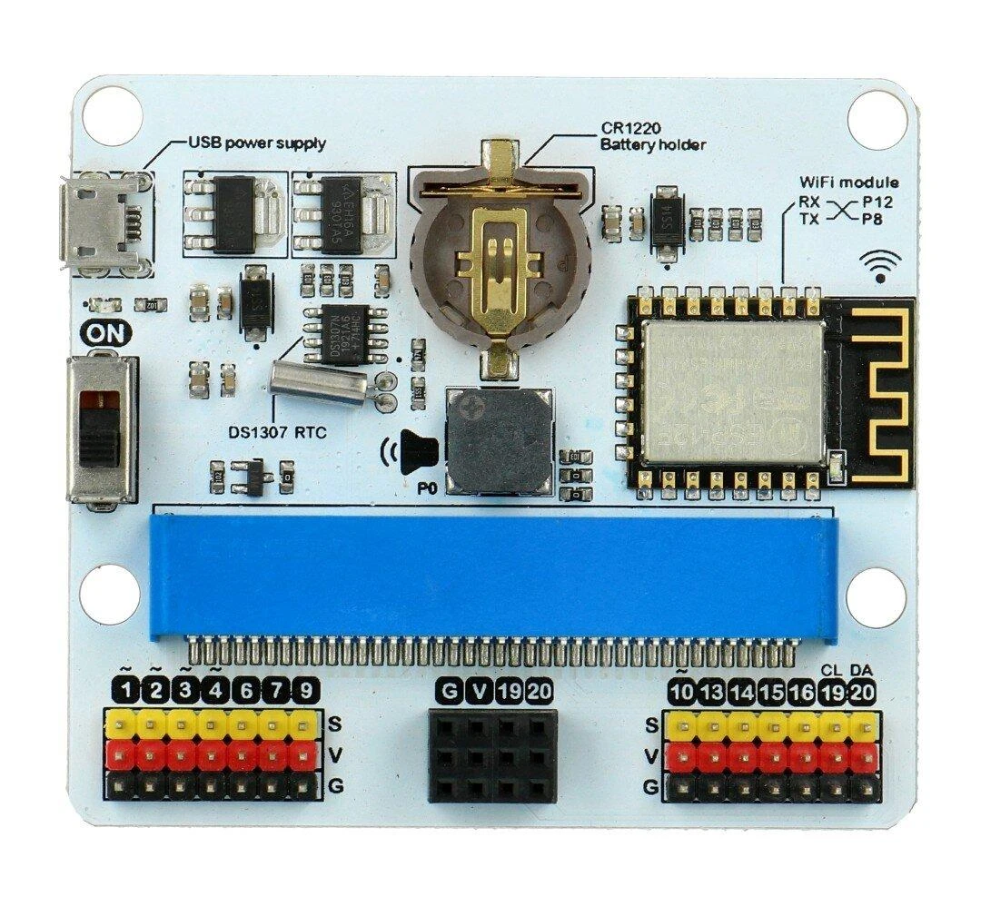 Micro:IoT plokštė su WiFi moduliu ir GVS jungtimis