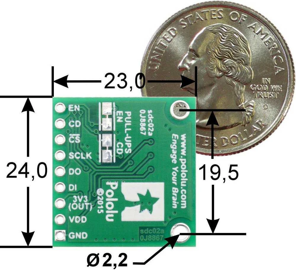 Pololu microSD skaitytuvo modulis su matmenimis