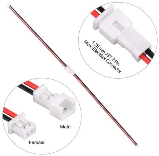 Oem Mikro JST lizdas su 120 mm laidu - 2 PIN žingsnio 1.25 - MCX - moteriškas (moteris)