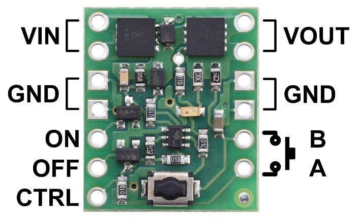 Mini jungiklis Push MOSFET SV 4.5-40V/4A, su apsauga prieš atvirkštinę srovę, Pololu 2809