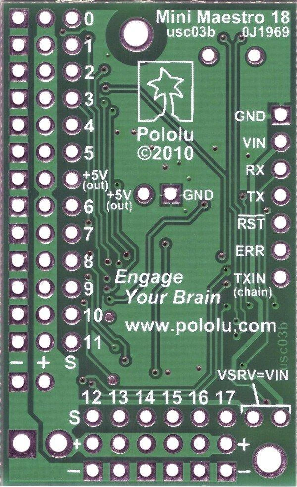 Mini Maestro USB 18 kanalų servo valdiklis, Pololu 1354