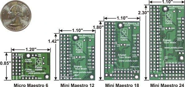Mini Maestro USB 24 kanalų servo valdiklis, Pololu 1356