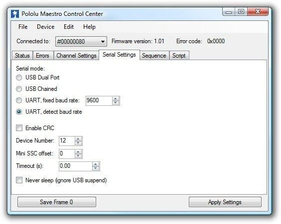 Mini Maestro USB 24 kanalų servo valdiklis, Pololu 1356