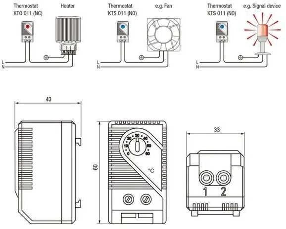 Oem Mini termostatas – 0°-60°C – NC – KTO011 – 230VAC – atidarymo valdiklis