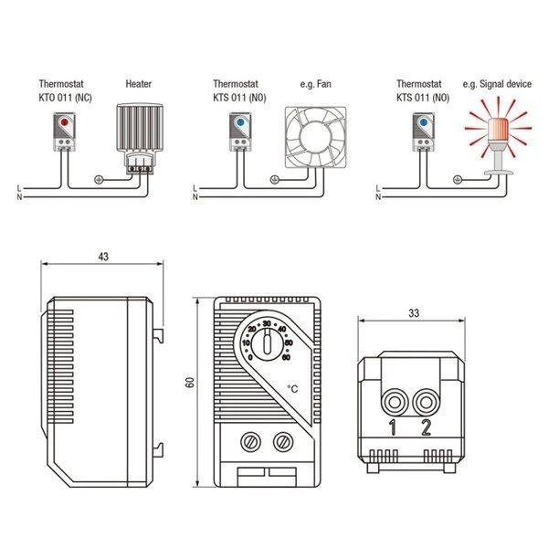 Oem Mini termostatas - 0°-60°C - NO - KTS011 - 230VAC - uždarymo reguliatorius