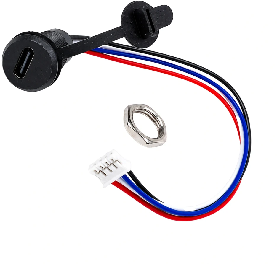 USB-C panelinis lizdas su laidais ir veržle
