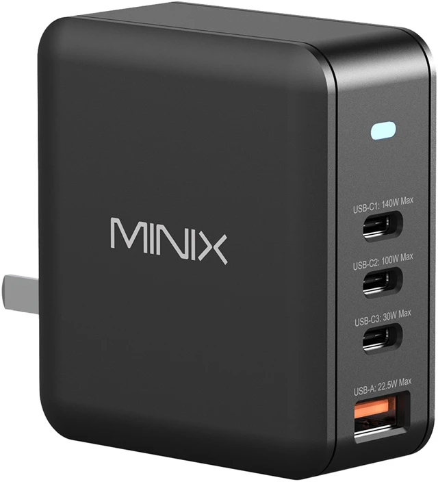 „Minix P165 GaN“ sieninis įkroviklis su 3 USB-C ir 1 USB-A prievadais