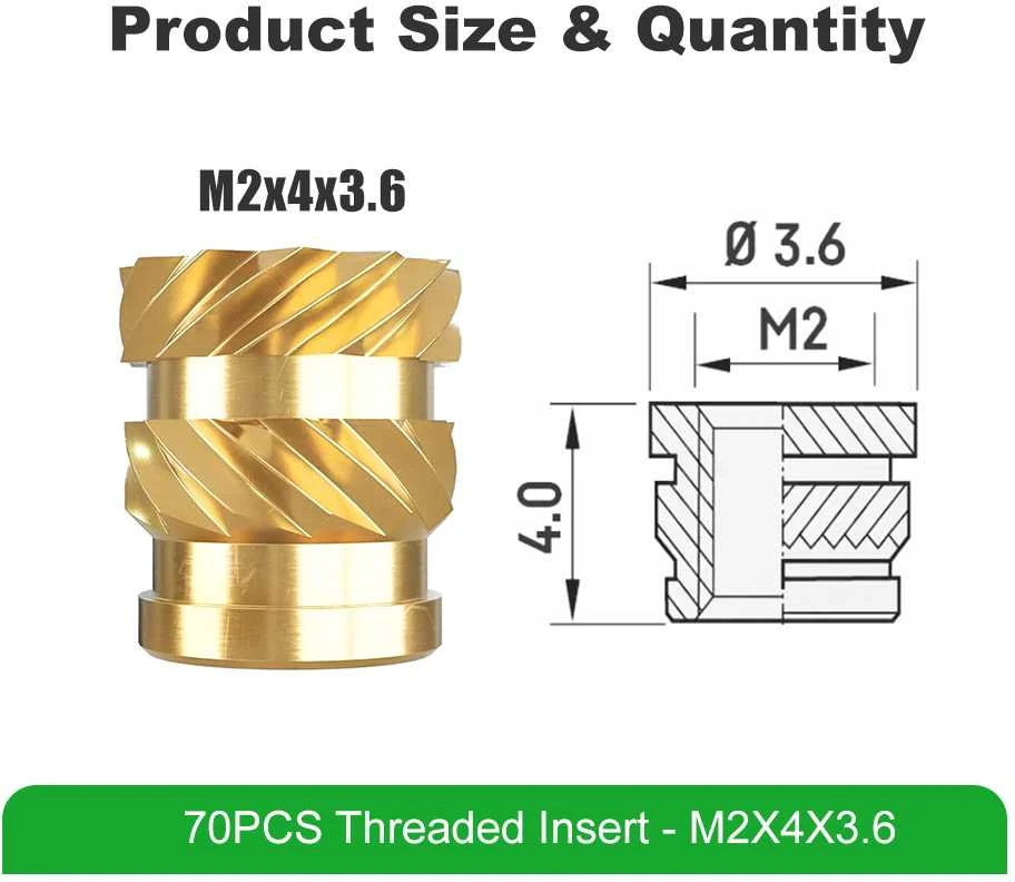 Mintion M2 x 4 mm x 3.6 mm srieginių įdėklų rinkinys - 70 vnt