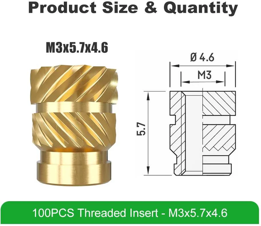 Mintion M3 x 5.7 mm x 4.6 mm srieginių įdėklų rinkinys - 100 vnt