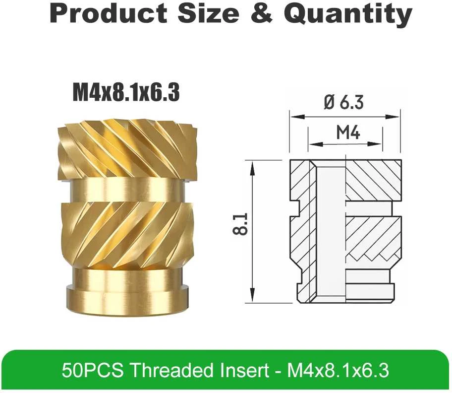 Mintion M4 x 8.1 mm x 6.3 mm srieginių įdėklų rinkinys - 50 vnt