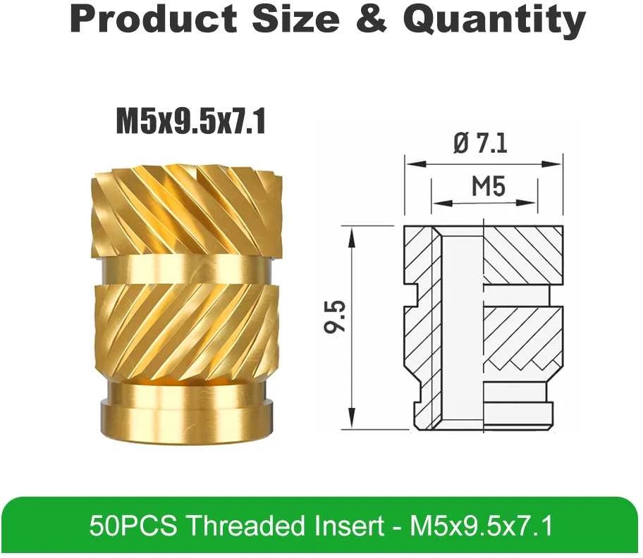 Mintion M5 x 9.5 mm x 7.1 mm srieginių įdėklų rinkinys - 50 vnt