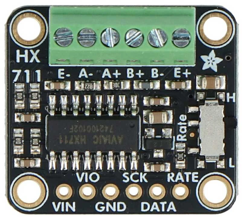 HX711 ADC modulis su gnybtų bloku, vaizdas iš viršaus
