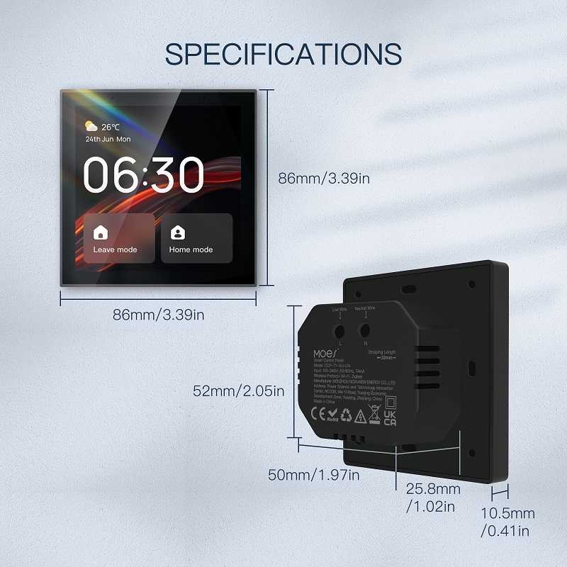 Moes Išmanių namų TUYA valdymo panelė, LCD, Wi-Fi, su ZigBee bridge, montuojama sienoje, juoda