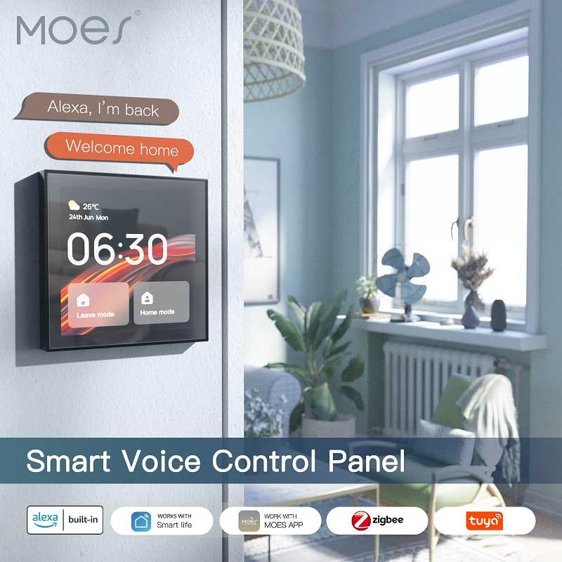 Moes Išmanių namų TUYA valdymo panelė, LCD, Wi-Fi, su ZigBee bridge, montuojama sienoje, juoda