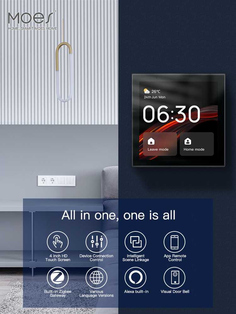 Moes Išmanių namų TUYA valdymo panelė, LCD, Wi-Fi, su ZigBee bridge, montuojama sienoje, juoda