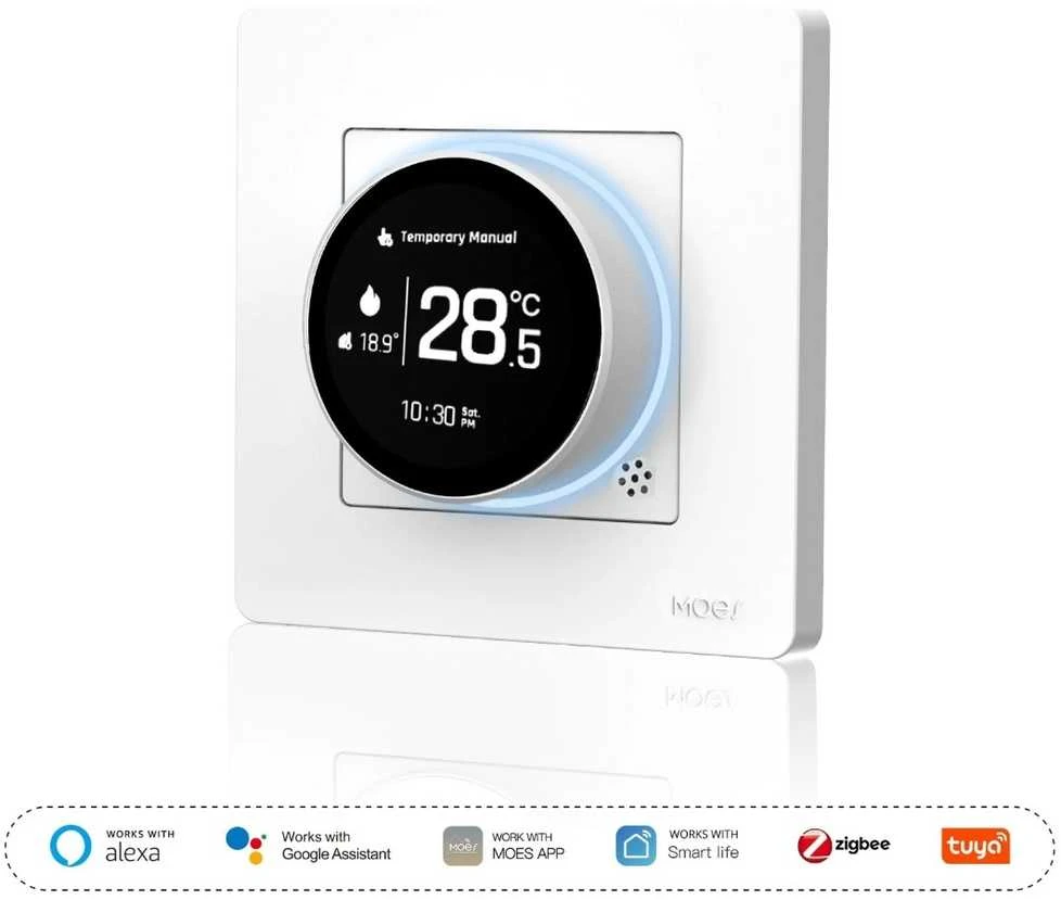 Moes Išmanus, sieninis termostatas grindų termo pavaroms su ratuku, baltas, ZigBee, TUYA