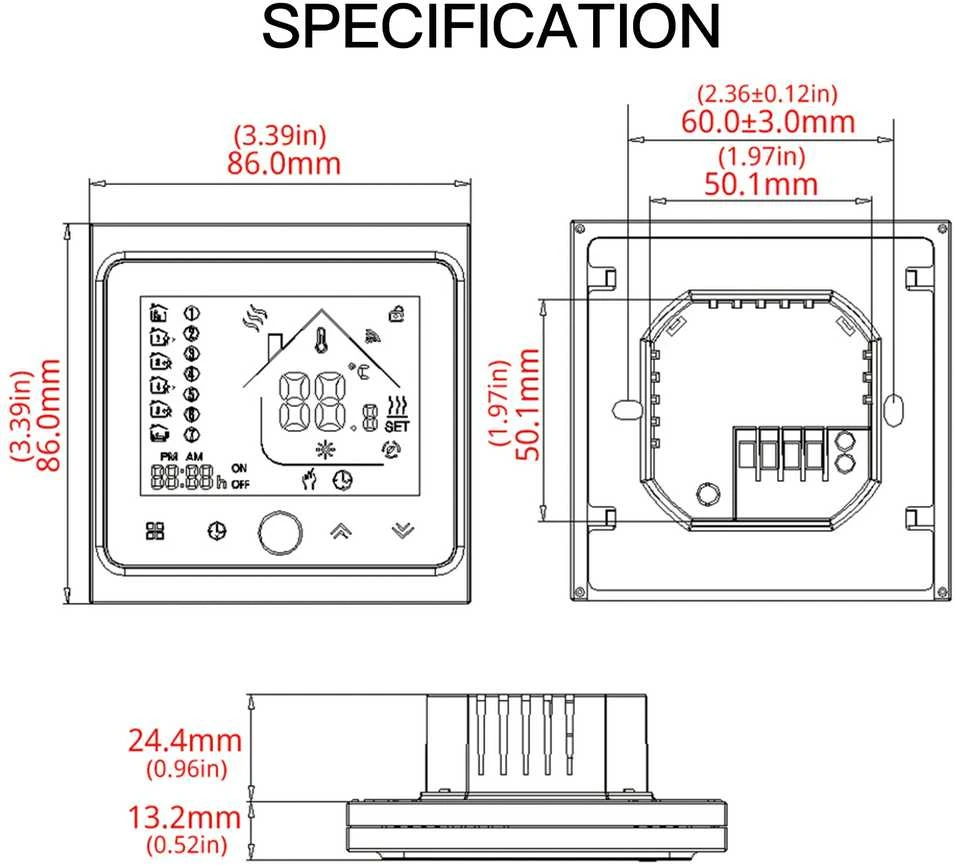 Moes Išmanus, sieninis termostatas grindų termo pavaroms, 230Vac, Wi-Fi, TUYA / Smart Life