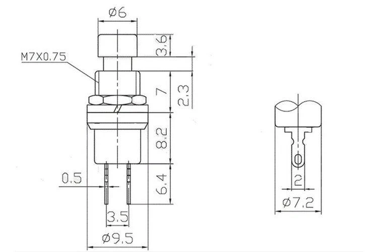 Oem Momentinis mygtukas PBS-110 - juodas - 250V-1A/125V-3A - 7mm - apvalus