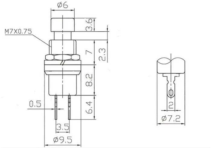 Momentinis mygtukas PBS-110 - raudonas - 250V-1A / 125V-3A - 7mm - apvalus