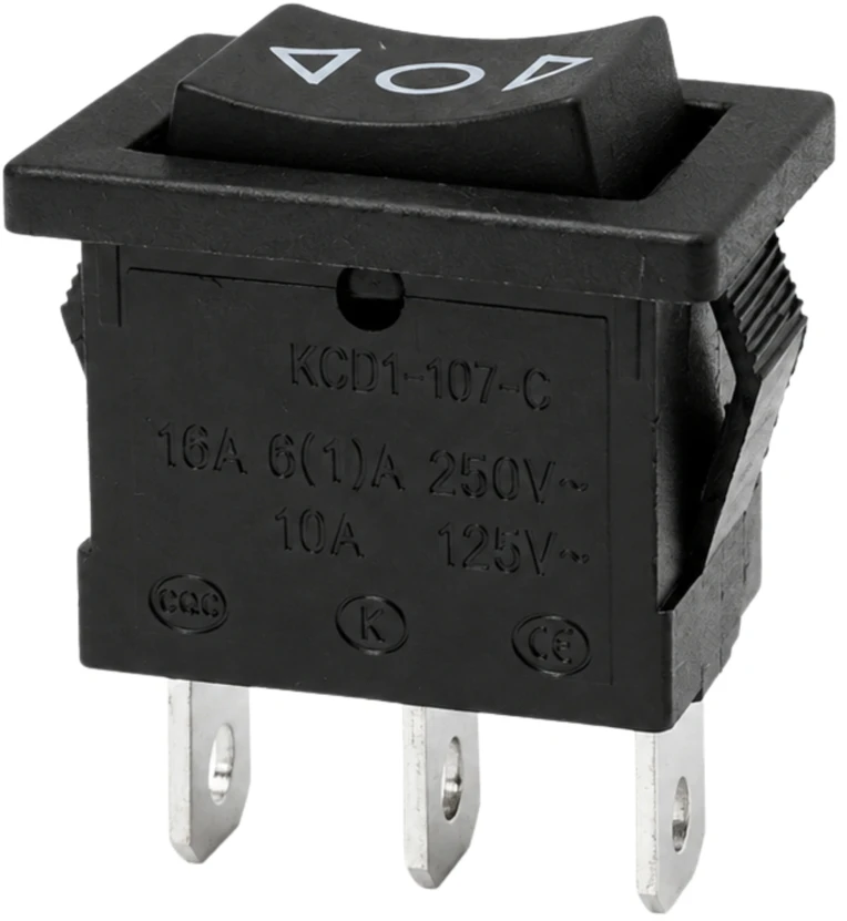 Momentinis svirtinis jungiklis - monostabilus KCD1- 21x15mm (ĮJUNGTA)-IŠJUNGTA-(ĮJUNGTA) 250V - 3 kontaktų