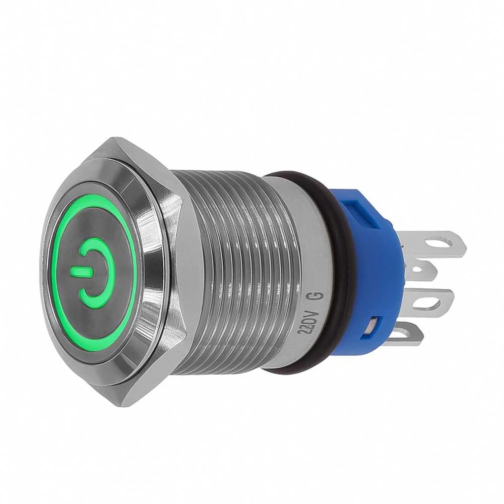 Vandalams atsparus LED mygtukas 16mm su 220V jungtimis