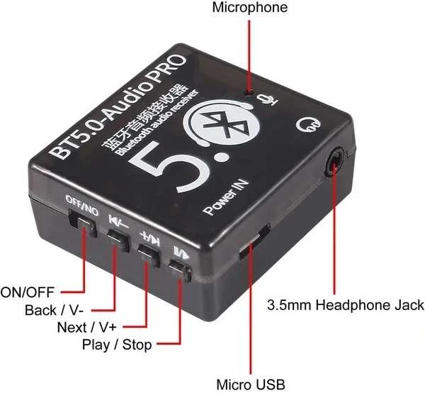 Oem MP3 Bluetooth 5.0 PRO modulis – VHM-314 XY-BT-Mini – AUX lizdo USB mikrofonas