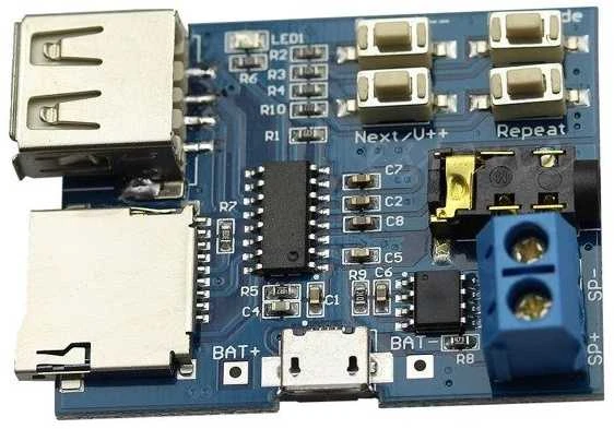 MP3 grotuvo modulis su USB ir garsiakalbių gnybtais