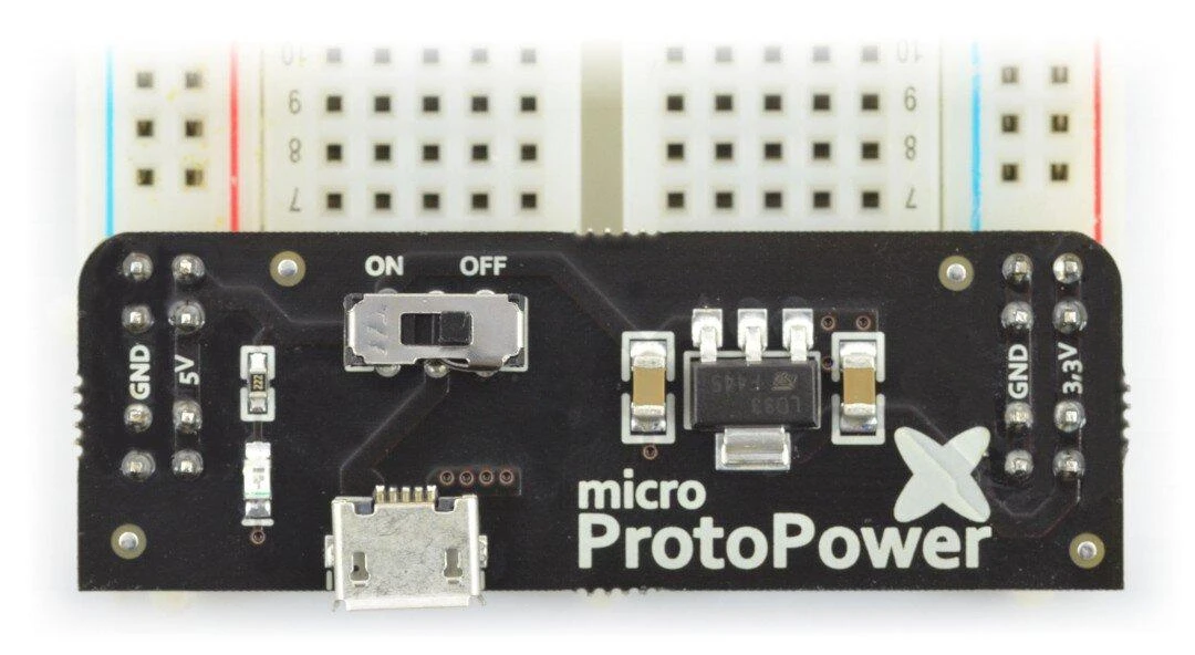 Maitinimo modulis maketavimo plokštei su USB jungtimi