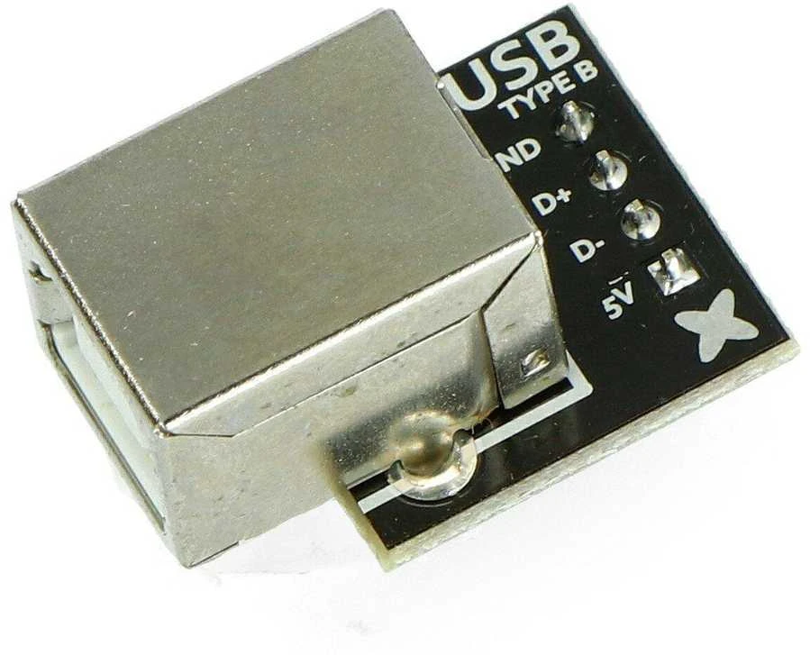 USB B tipo maketavimo plokštės jungtis su žymėtais kontaktais