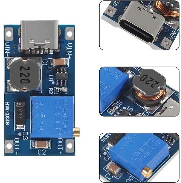 MT3608 keitiklio modulis su USB-C jungtimi ir potenciometru
